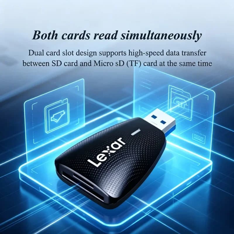 Lexar Dual Slot USB3.0 Memory Card Reader Simultaneously Read SD TF Cards Portable High Speed Camera Card Reader