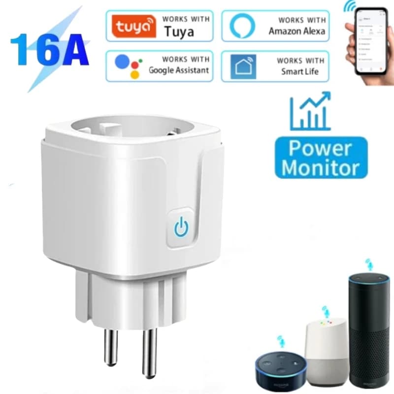 Presa Intelligente WiFi Tuya 16A EU con Monitoraggio Consumo, Temporizzazione, Controllo Remoto via App e Controllo Vocale, Compatibile con Alexa e Google Home