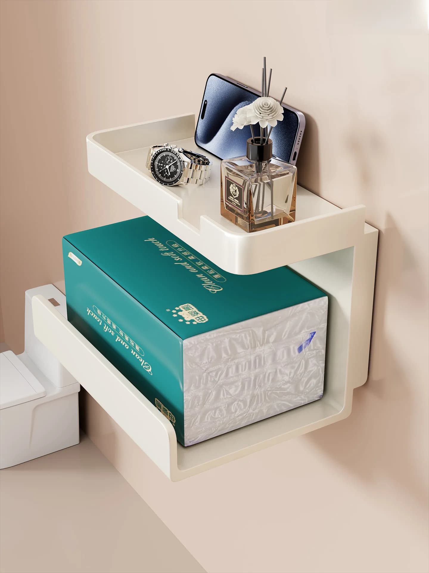Space Aluminum Bathroom Tissue Holder Double Roll Toilet Paper Rack Wall Mounted Paper Towel Rack No Drilling Required
