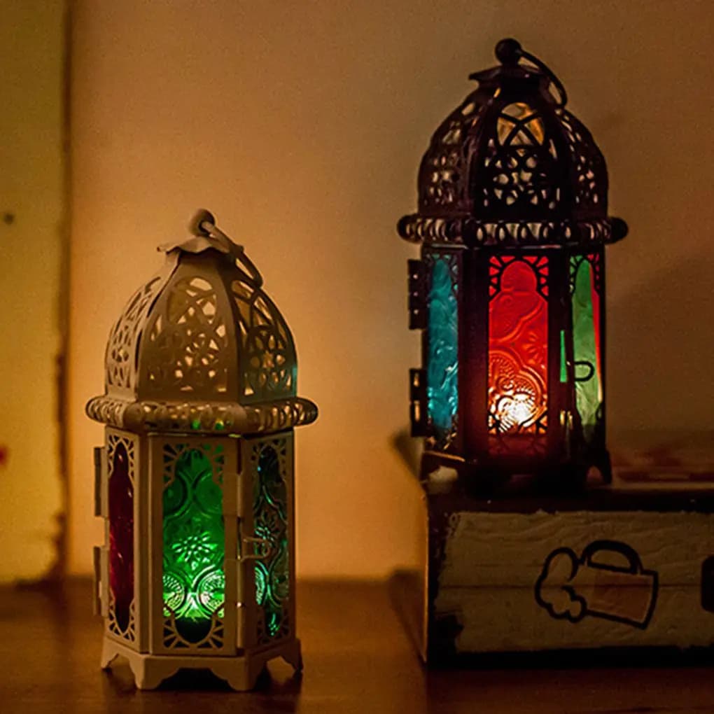 European Moroccan Style Wrought Iron Glass Candlestick Lamp Classic Lamp Creative Bar Lamp Home Candlestick Lamp Decorations