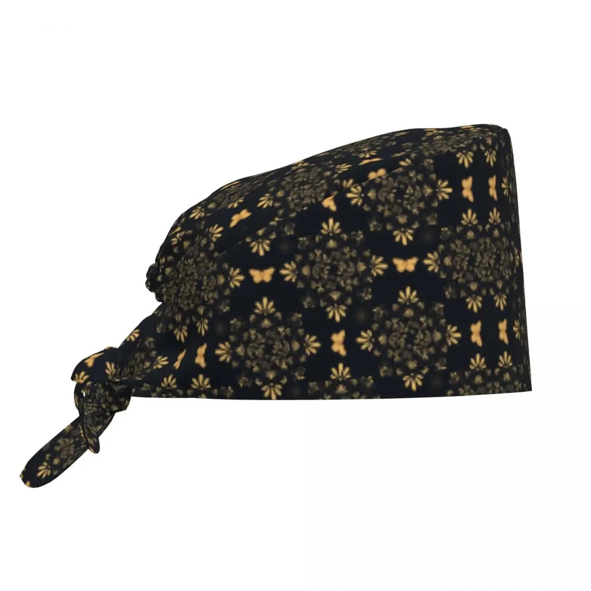 Golden Yellow And Black Navy Baroque Floral Working Hat Butterflies Scrub Caps Scrub Nursing Doctor Surgeon Cap for Dentist