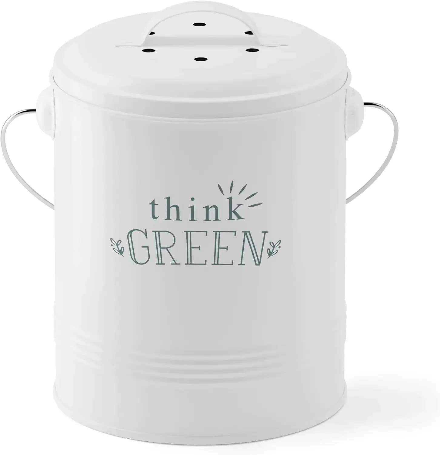 1.2 Gallon Countertop Compost Bin with Odor Filters, Easy Clean Inner Bucket, White