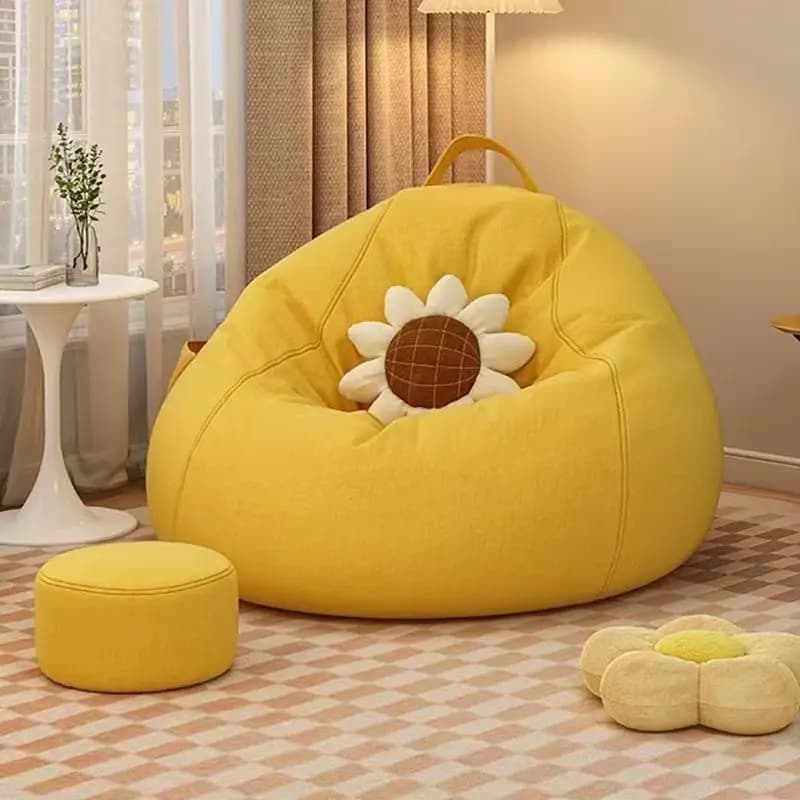 Pivot bag armchair with footrest | Thick cover in cotton and linen | Filling of particles EPS | Flooring for bedroom and dormitory