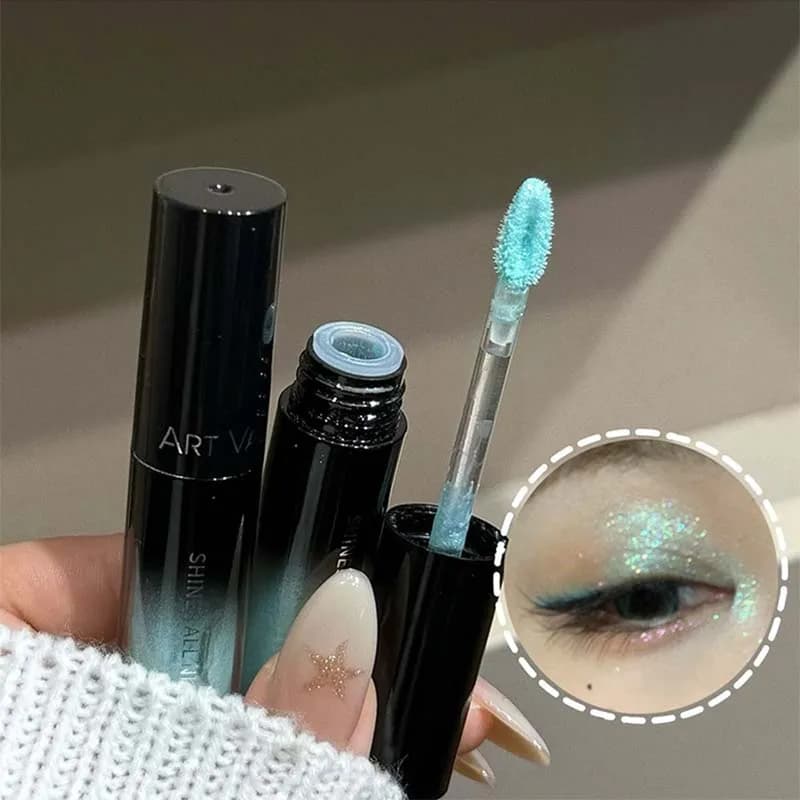 Ombretto Liquido Glitterato Blu Sirena Impermeabile Lunga Durata Shimmer Duochrome Teal Illuminante Olografico