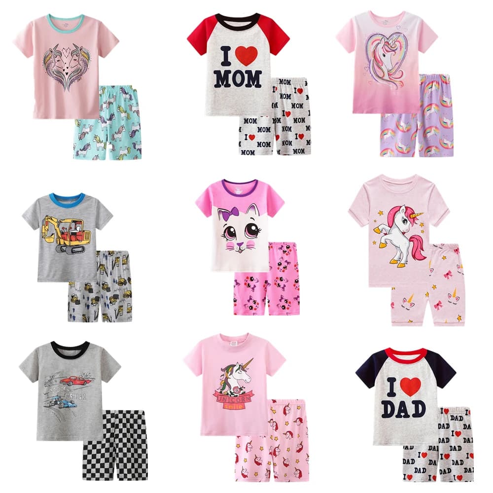 Set pigiama con stampa unicorno per ragazze t-shirt a maniche corte + pantaloncini abbigliamento per bambini estate