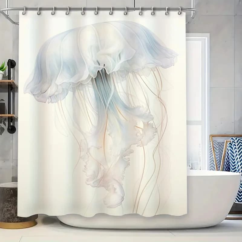 Tenda da doccia moderna con stampa meduse, bagno impermeabile, decorazione decorativa per la casa, fodera da bagno stile casa da spiaggia pelosa bianca F