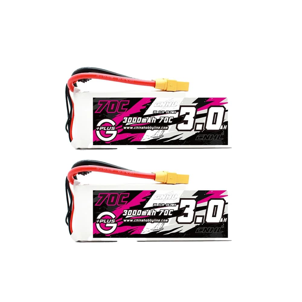 2 Pezzi Batteria Lipo CNHL G+Plus 3000mAh 11.1V 3S 70C con Connettore XT90 per Quadricottero RC, Elicottero, Aeroplano, Drone, Auto, Barca