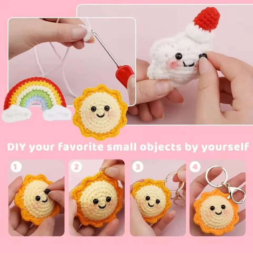 Crochet Material Pack Star Moon Flower Pendant wih Knitting Yarn Crochet Hook Fiber Fill for Beginners