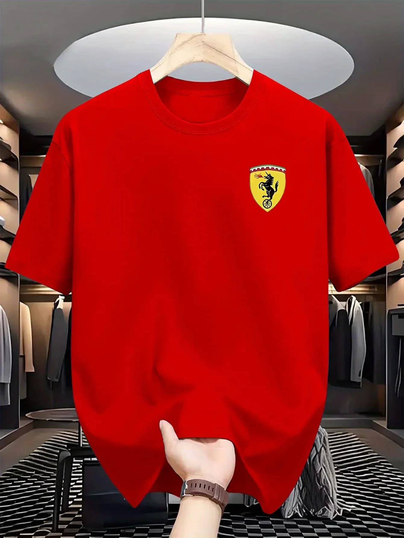 Men's Summer Casual Loose-Fit Crew-Neck Short-Sleeve T-Shirt – Versatile Top with Car Logo Graphic