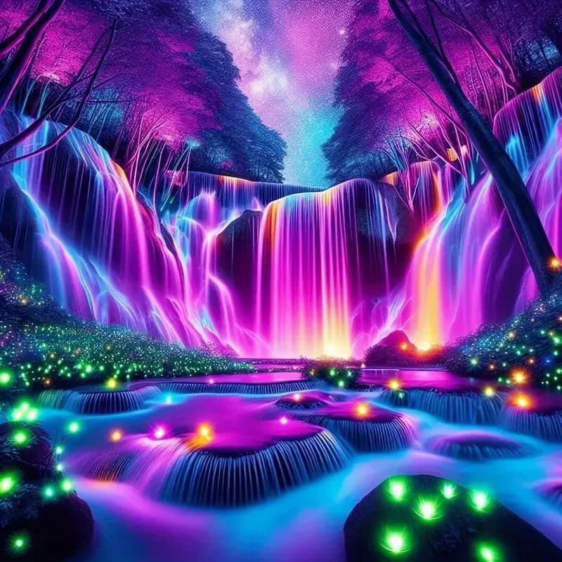 Vibrant Purple Waterfall Scene with Glowing Lights Diamond Painting Kits 5D Diy Full Drills Mosaic Cross Stitch Embroidery