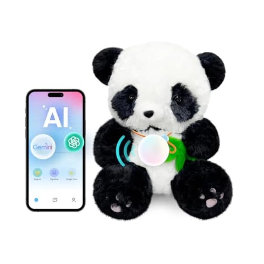 Giocattolo di Peluche Intelligente AI a Forma di Panda per 3+ Anni: Morbido Peluche Interattivo in Poliestere Grigio con Robot Educativo Senza Schermo Controllabile tramite APP
