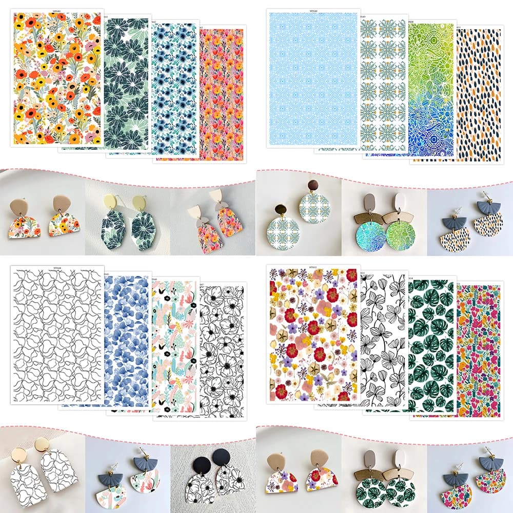 Tema estivo di foglie di fiori colorati Carta per trasferimento di argilla polimerica Adesivi monouso solubili in acqua Stampa di orecchini di carta