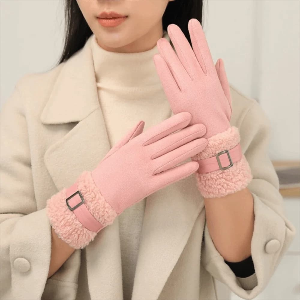 Fashion Fleece Winter Women's Gloves Windproof Full Finger Women Suede Gloves Warm Anti Cold Cycling Mittens Mom