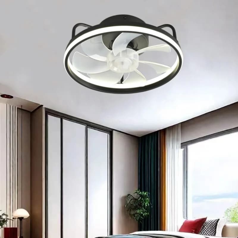 Ventilatore da soffitto moderno a LED con motore CC a 6 velocità Ventilatore con timer Lampada da ventilatore decorativa con telecomando per soffitta a pavimento basso