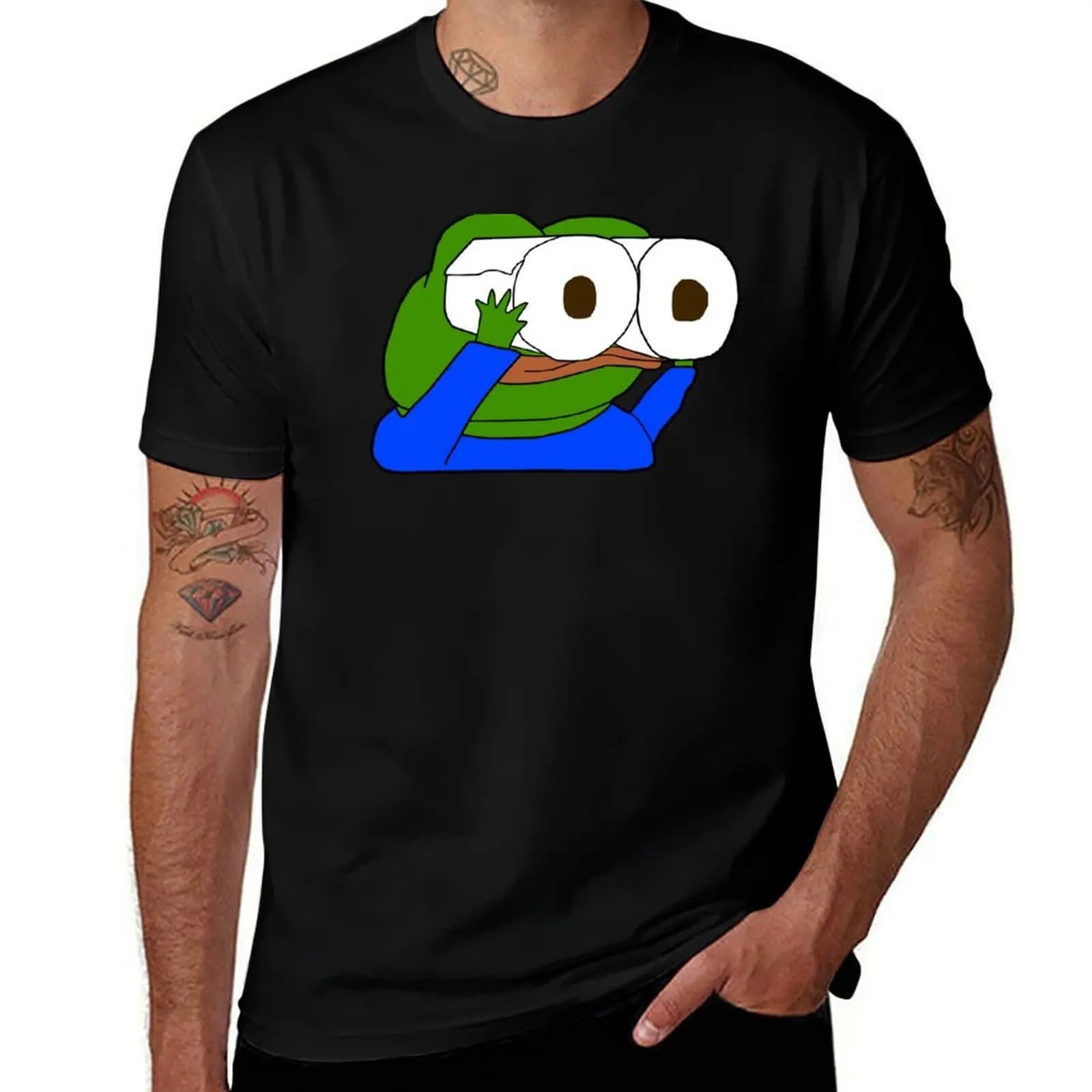 T-shirt Pepe Toilet Paper Roll Binoculars in morbido cotone stampato