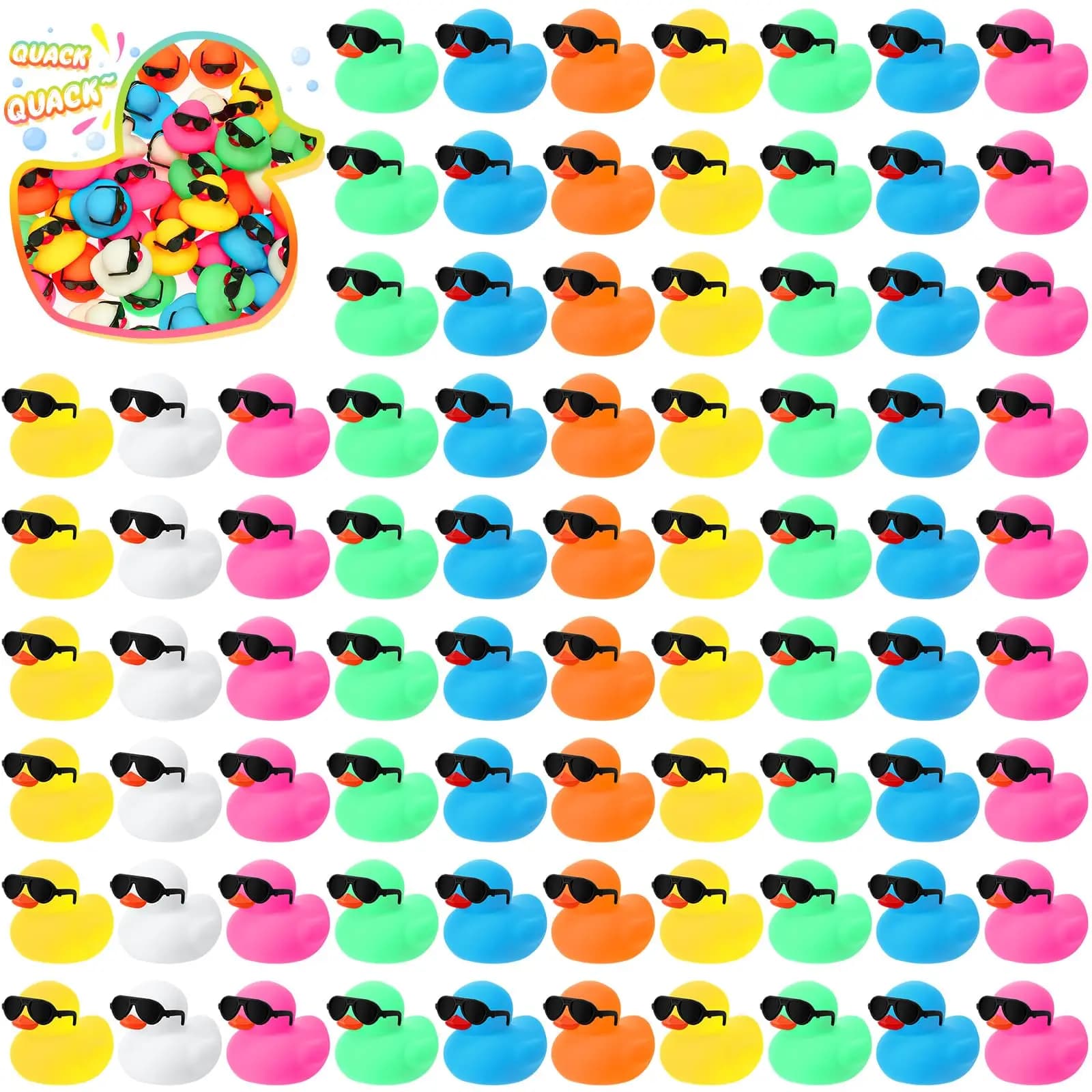 10/20/40pcs Mini Rubber Ducks Set Bath Toys in Bulk with Sunglasses Float Squeak Tiny Rubber Duck Bathtub Pool Toy for Kids