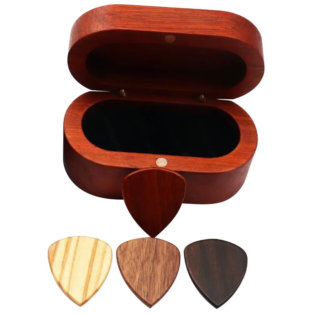 1 set di custodie porta plettri in legno massello con organizer resistente all'usura per plettri, ideale per chitarristi professionisti.