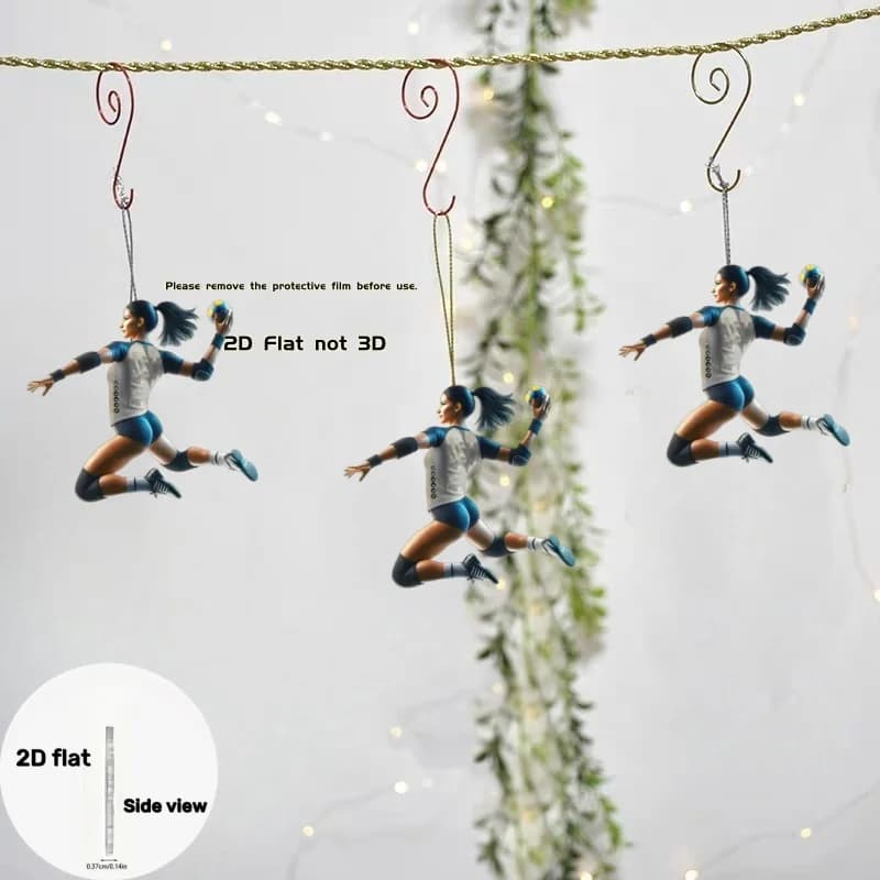Vibrant giocatore di pallamano femminile Portachiavi piatto in acrilico 2D per borse Zaini con ciondolo Sport Ornamento appeso Regali per le vacanze sportive