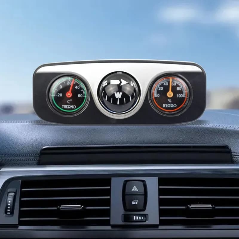Car Compass Thermometer Hygrometer 3 in 1 Auto Dashboard Navigation Ornament Vehicle Interior Decoration Accessories