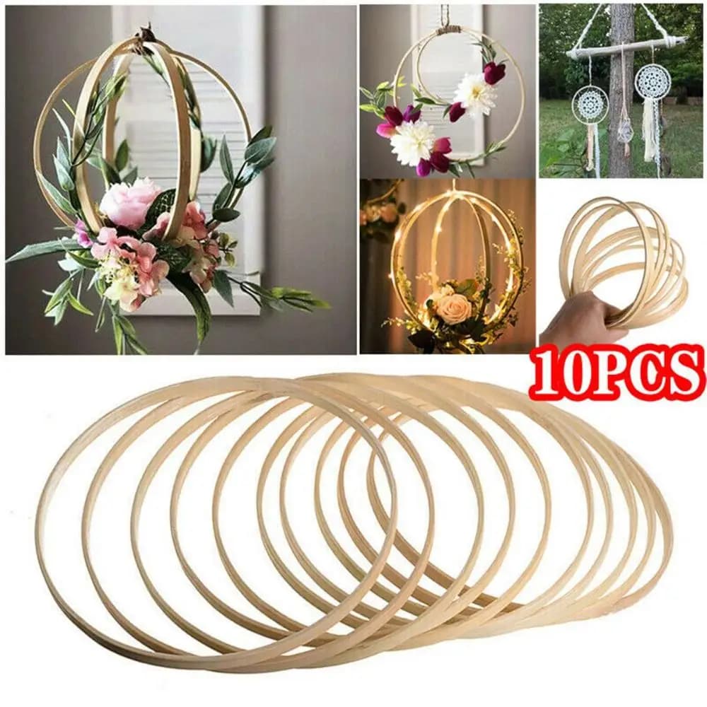 10Pcs Practical Bamboo Ring Tools Wooden Floral Hoop Round Useful Dream Catcher Simple DIY Craft Bamboo Hoop