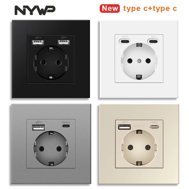 NYWP wall USB plug with double standard EU plug 16A built-in wall socket CA 110 V-250 V new style panel socket