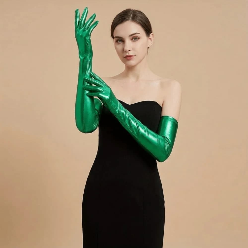Elastic Solid Color Patent Leather Gloves Skinny Hip Hop Long Gloves Full Finger Punk Etiquette Mittens Party