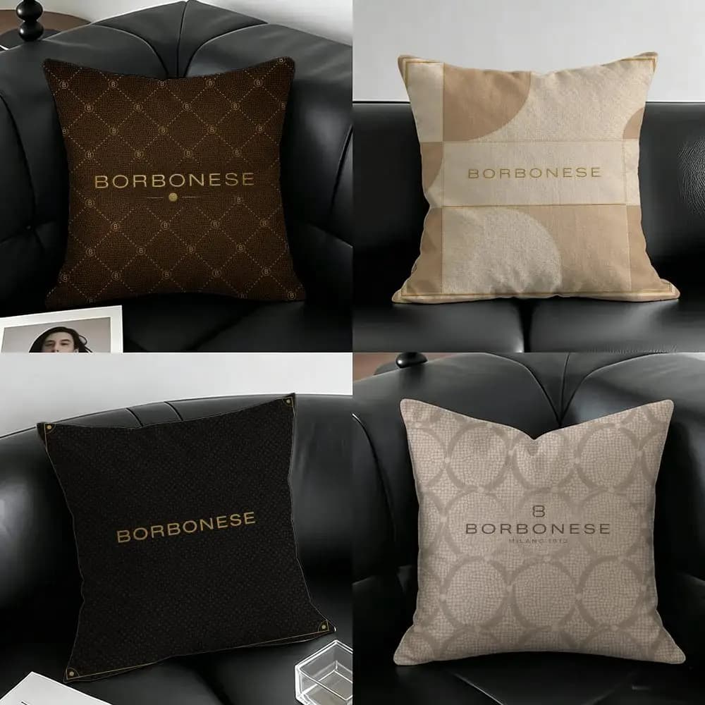 Brand Borbonese Cushion Cover Natural Linen Pillowcase Set, All-in-One Decor for Sofa, Bedroom & Chair