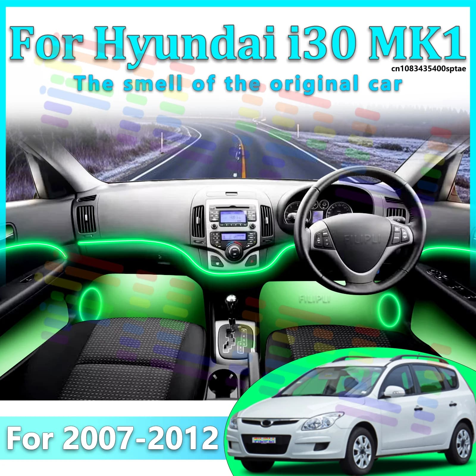 Per Hyundai i30 2007-2012Y Lampade LED Ambientali per Auto Luci Atmosfera Colorate Striscia Neon Interna Auto Controllo App 64 RGB Illuminazione