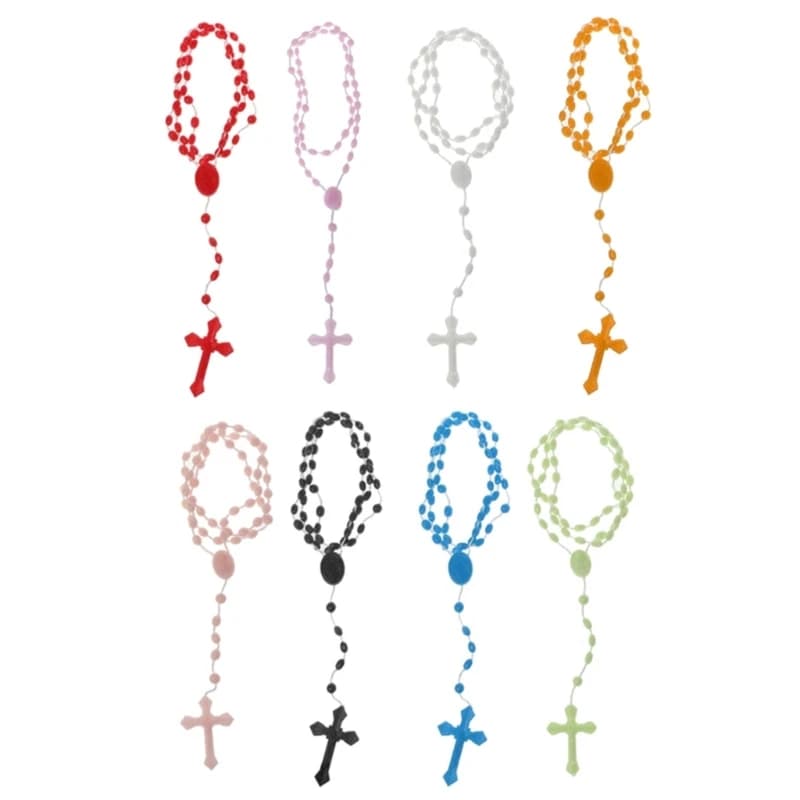 31BB 8 Colors Rosary Beads Necklace Bracelet Plastic Noctilucent Necklace Catholicism Prayer Religious Jewelry for Friend