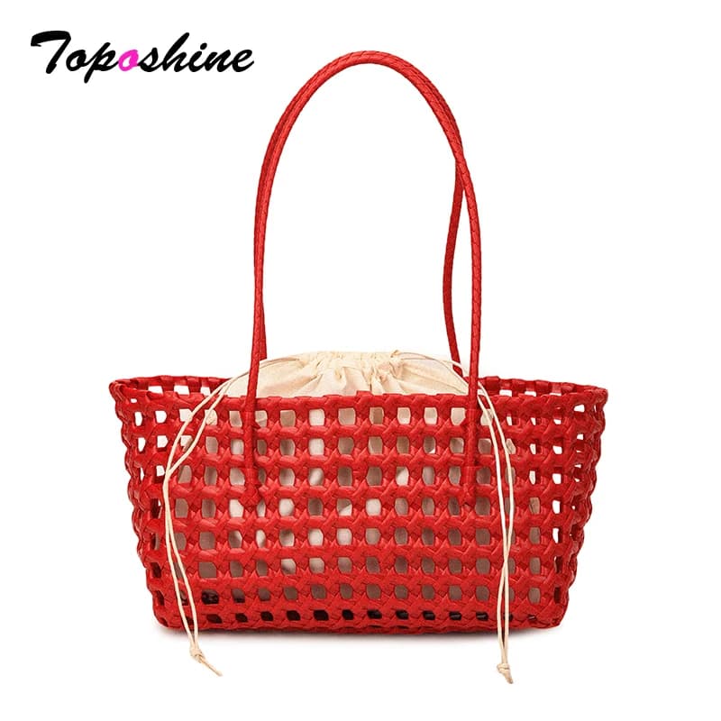 Borsa a Spalla Estiva da Spiaggia Toposhine per Donne, Borsa Intrecciata con Tasca Interna con Coulisse, Borsa a Tracolla per Vacanze e Shopping