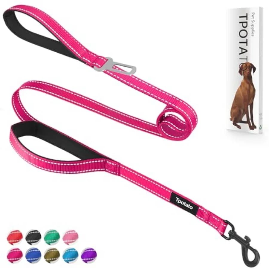 6 Foot Fuchsia Dog Leashes for Large Medium and Small Breed Dogs That Pull, Reflective Nylon Heavy Duty Dog Leash with 2 Comfor