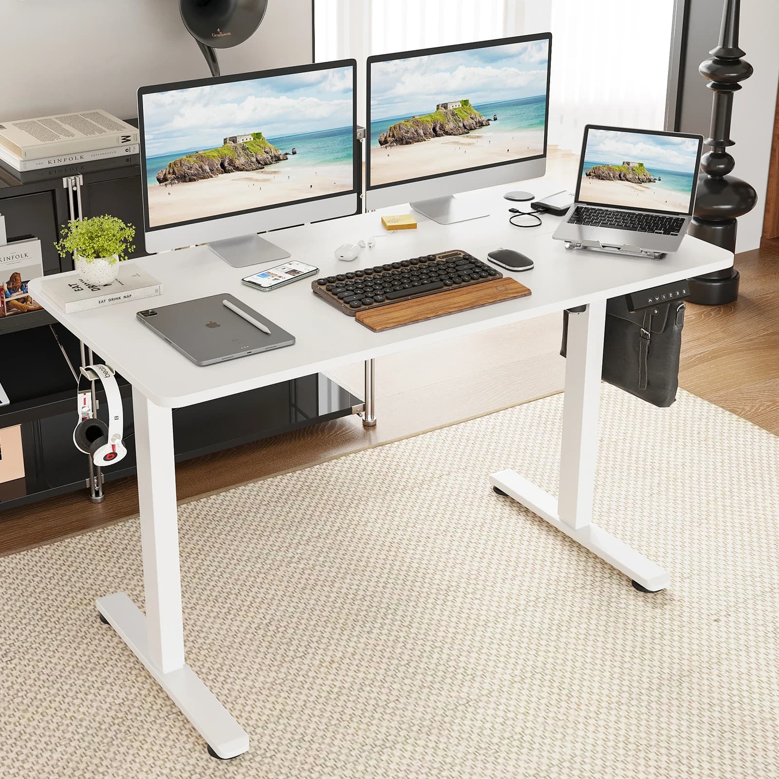 Scrivania Elettrica Regolabile in Altezza Farini, Scrivania Sit-Stand per Casa e Ufficio con Pannello Aggiuntivo