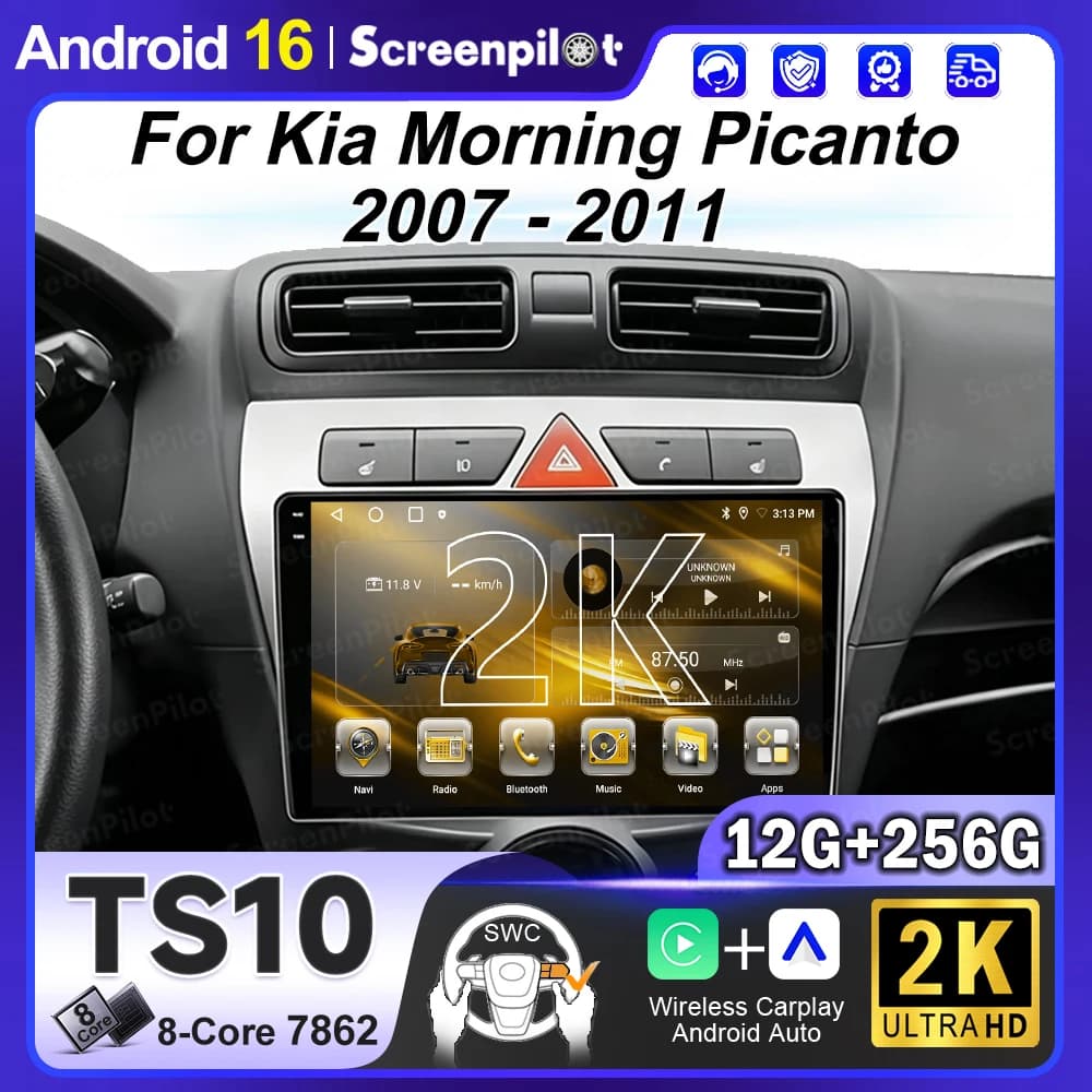 9" For Kia Morning Picanto 2007 2008 - 2011 Android 16 Car Radio Navigation Player Stereo GPS Carplay Multimedia Auto BT WiFi 5G