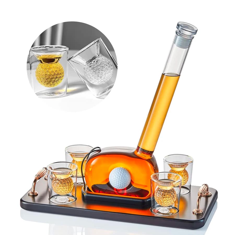 Divertente set di decanter per whisky da golf con 4 bicchieri da golf, bicchieri ad alto contenuto di borosilicato, regalo unico, decanter per bicchieri da vino
