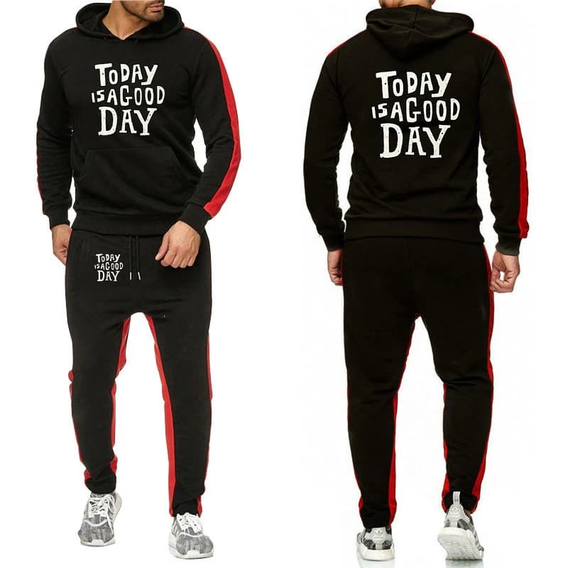 today is a good day Men's solid-color suits are suitable for the spring-autumn two-piece sets hoodies