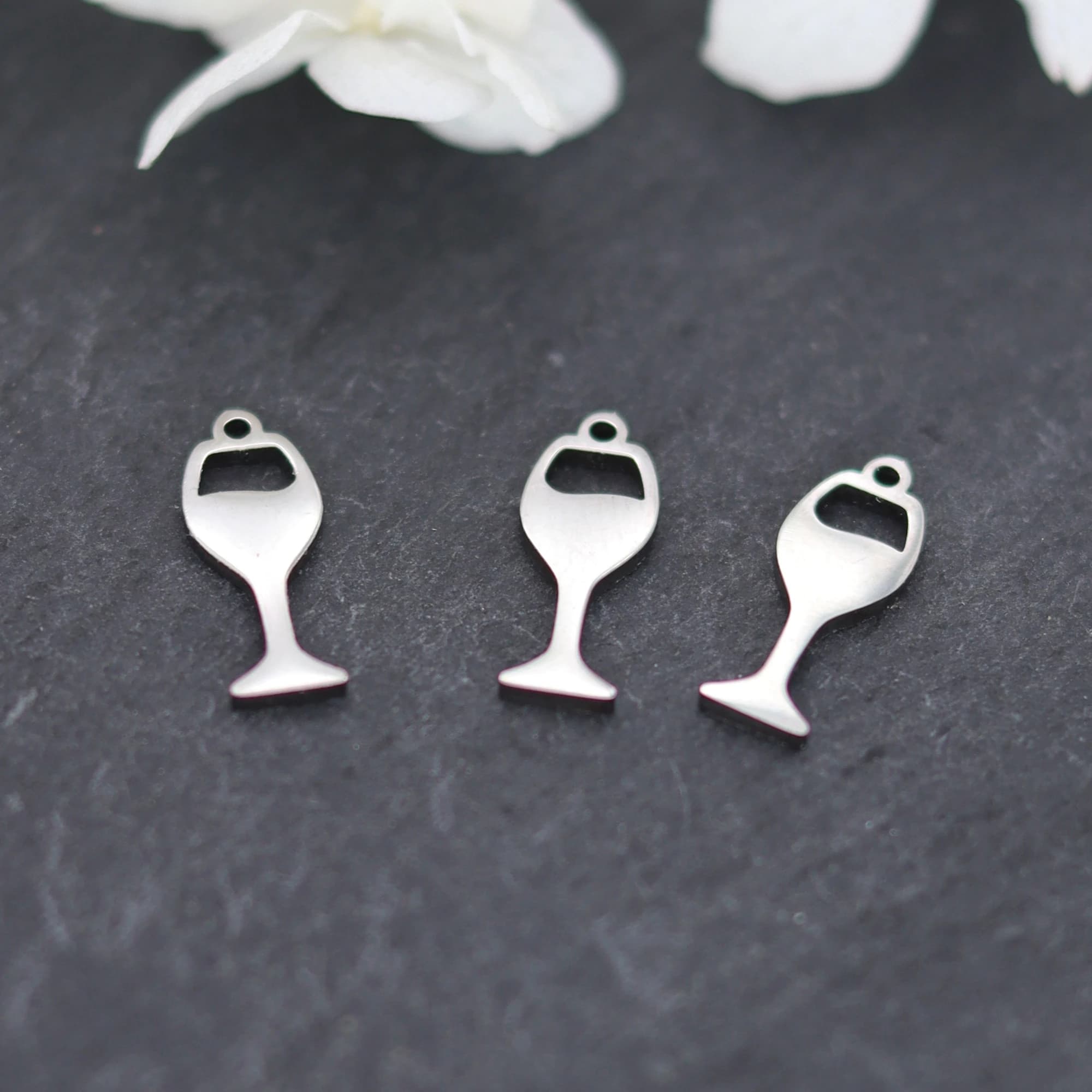 3 pezzi in acciaio inox vino rosso ciondolo in vetro partito ciondoli moda per gioielli che fanno collana fai da te orecchini regali