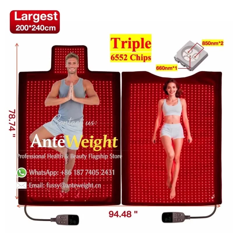 Coperta per Terapia a Luce Rossa a Doppia Lunghezza d'Onda con 2184 LED Tripli e Chip 6552, Tappetino per Tutto il Corpo, Sacco a Pelo per Terapia a Infrarossi Vicini 660 850nm