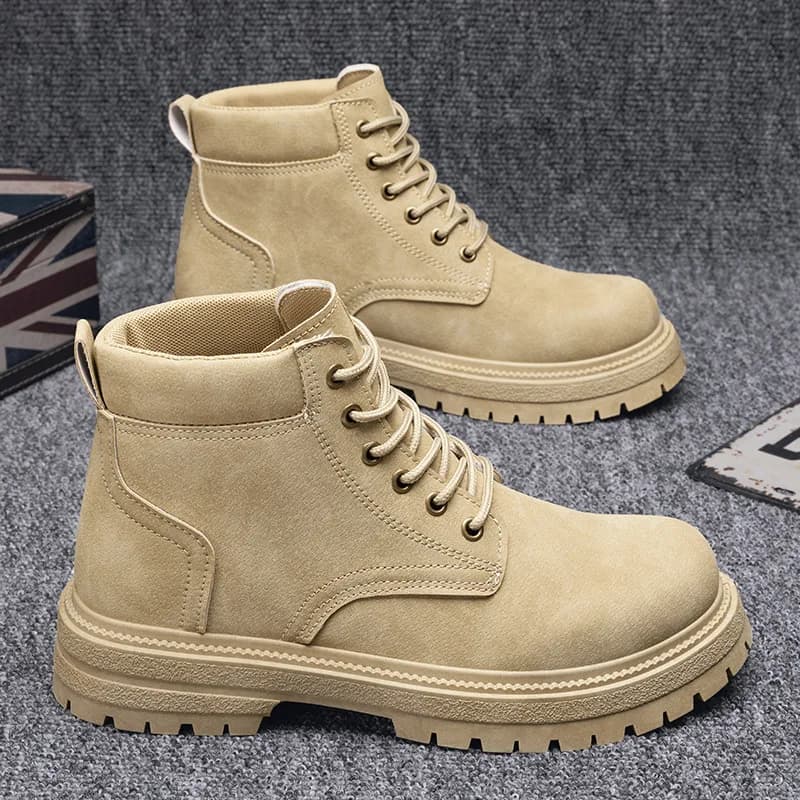 Fashion Thick Sole Men's Boots Casual Lace-Up Ankle Boots Non-Slip Versatile Tooling Boots Outdoor High-top Hiking Shoes for Men