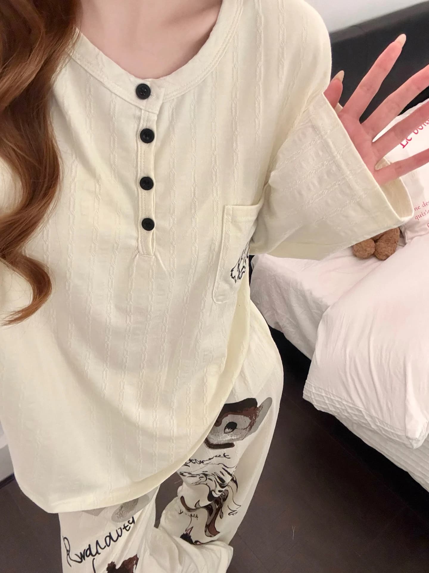 Pigiama in Puro Cotone Stile Coreano con Simpatico Cagnolino, Nuovo Set Primaverile e Autunnale da Donna con Maniche Lunghe e Pantaloni Lunghi, Comodo Abbigliamento per Casa