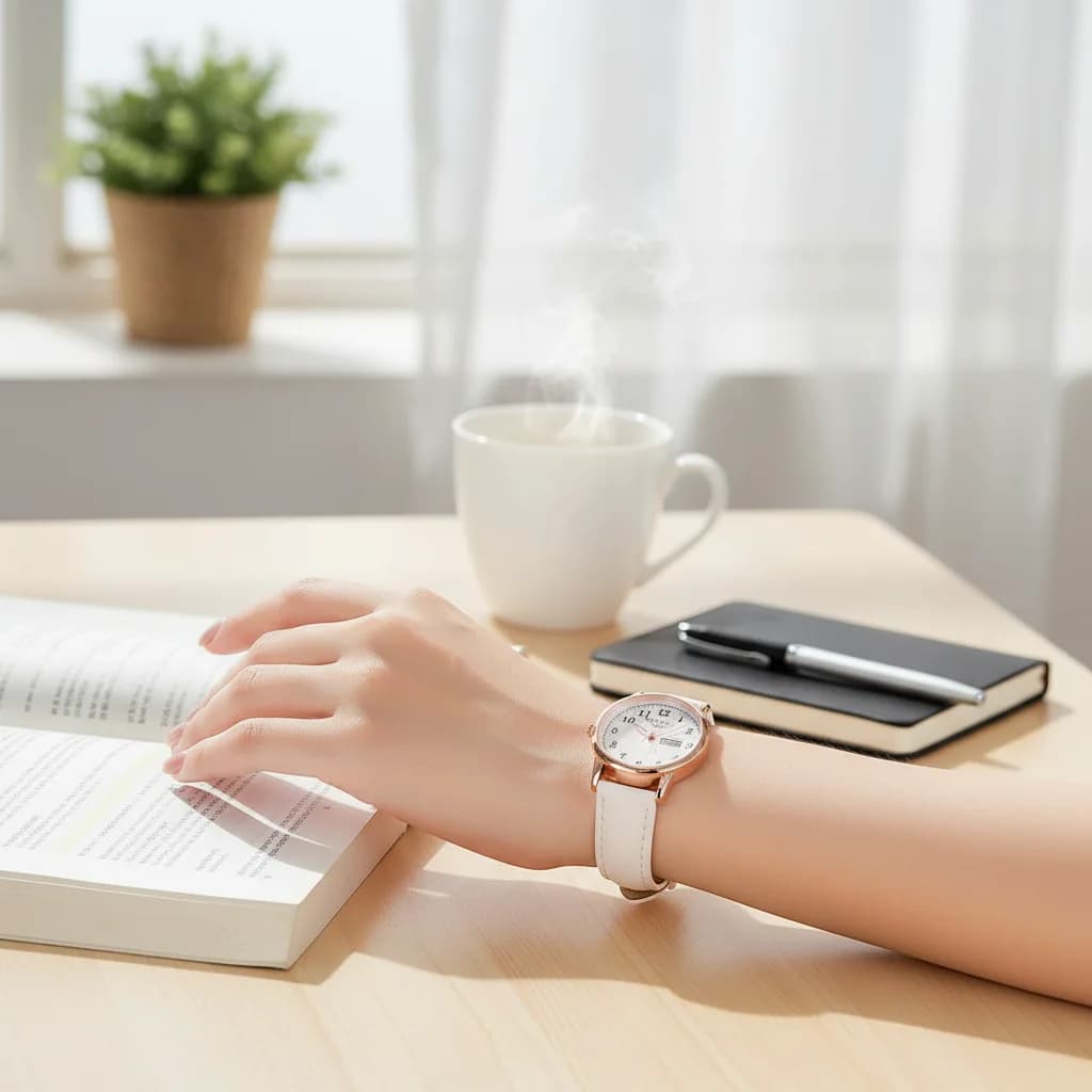 Minimalist quartz watch with double calendar, waterproof and bright student wristwatch