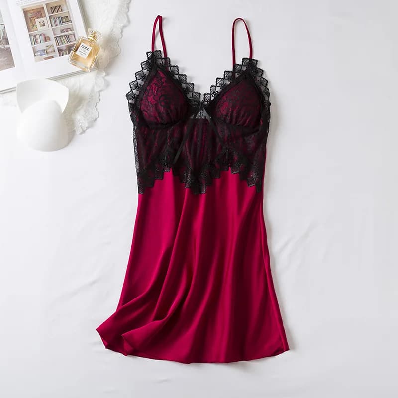 Sexy Night Shirt in Lace Women's Vestaglia in satin Setoso Summer Nightwear New Bathrobe Loungewear