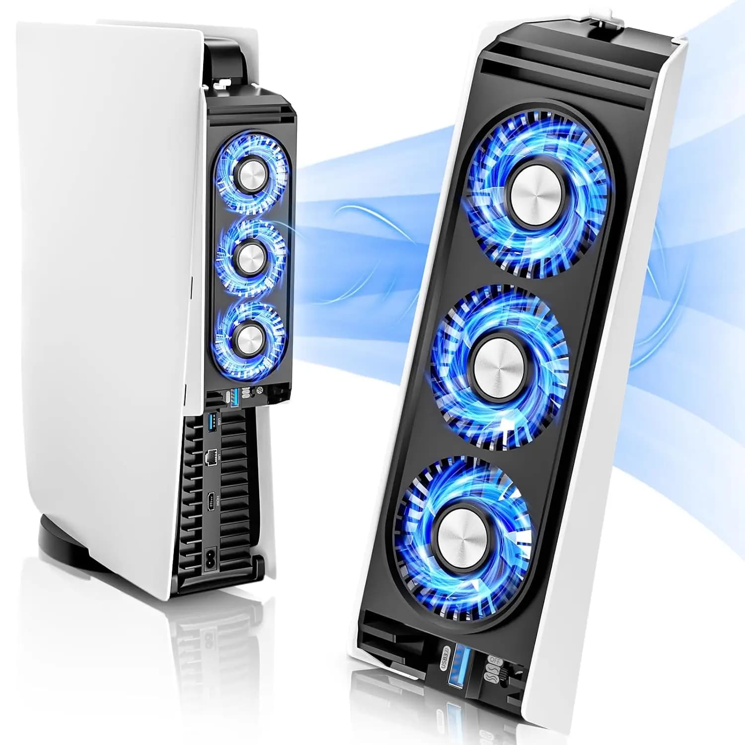 Ventola di raffreddamento PS5 con luce LED Porta USB 3.0 Sistema di raffreddamento silenzioso ed efficiente per accessori da gioco per console Sony Playstation 5