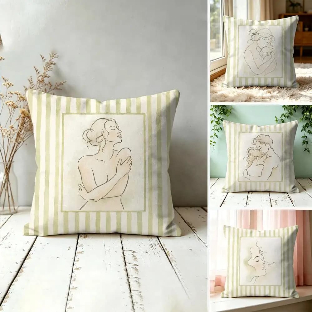 Romantic Love Couple Line Hugging Cushion Cover Silky Short Plush Invisible Zipper Dustproof Sofa Pillow Case For Home Decor