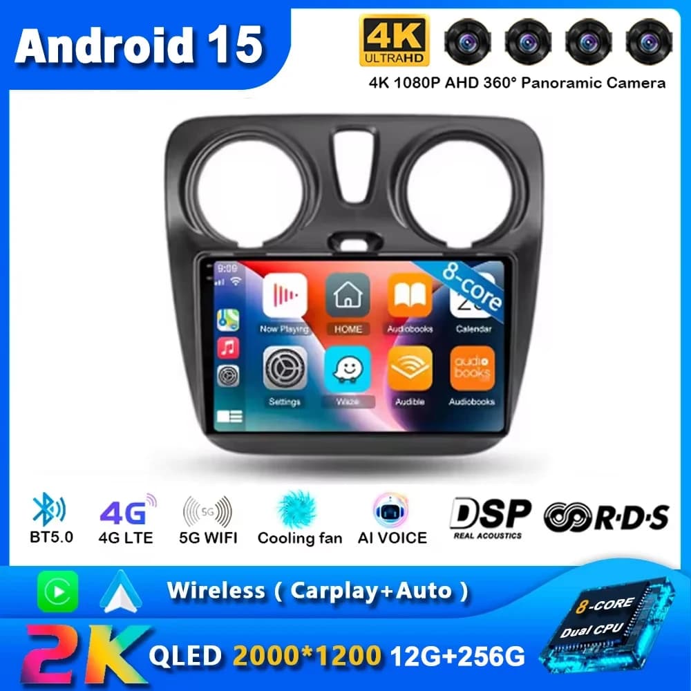 Android 15 Carplay Autoradio for Renault Lodgy Dacia Dokker 2012 - 2020 GPS Navigation Multimedia Stereo WiFi + 4G BT