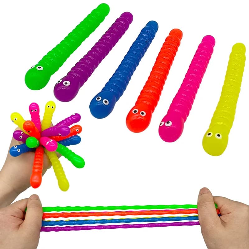 5/10PCS colorato bruco tirare verme agitarsi giocattoli corda elastica corda TPR corda antistress corda antistress autismo sfiato giocattoli