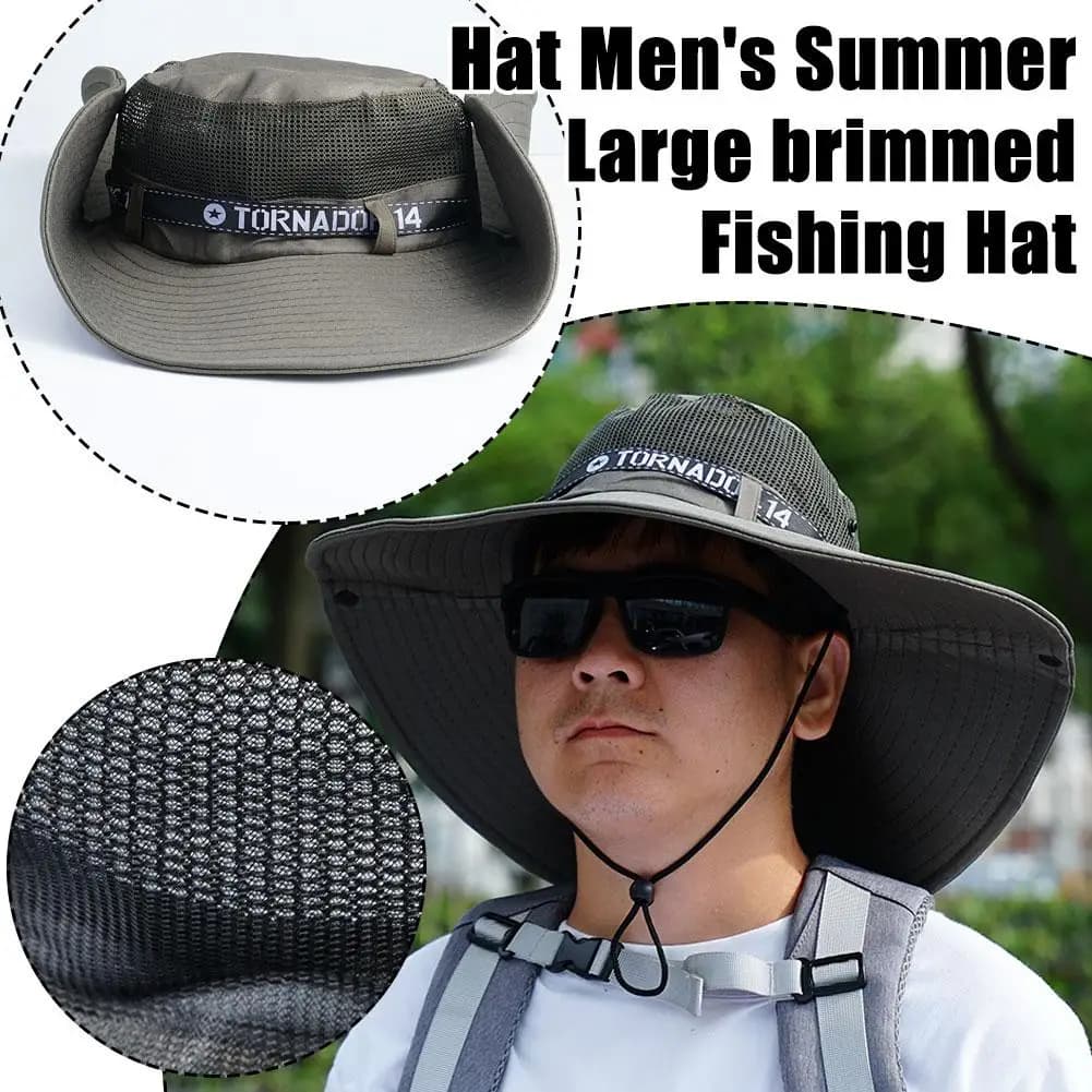 New Summer Large Brim Sun Hat Men Breathable Fishing Caps Sun UV Protection Mesh Fisherman Hat Hiking Outdoor Beach Cap