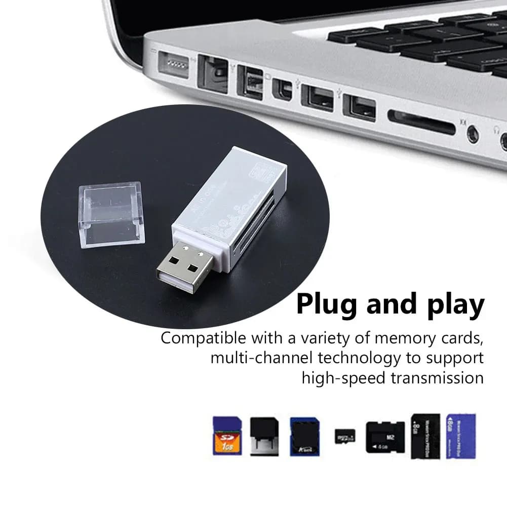 Lettore di Schede in Lega a 4 Porte con Indicatore LED USB 2.0 per Micro SD TF M2 MS Pro Duo MMC SDHC DV Adattatore per Schede di Memoria per Telefono e Fotocamera