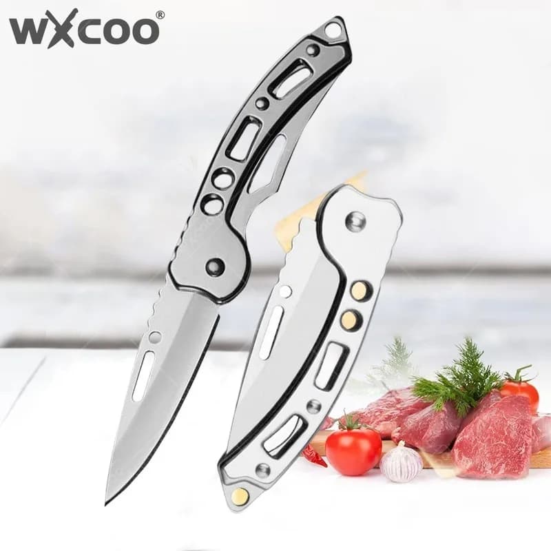 Coltello Tascabile in Acciaio Inox WXCOO, Accessori da Cucina, Coltello Pieghevole per Frutta, Coltelli Multiuso, Affettatrice, Pelapatate, Utensili da Cucina per Frutta
