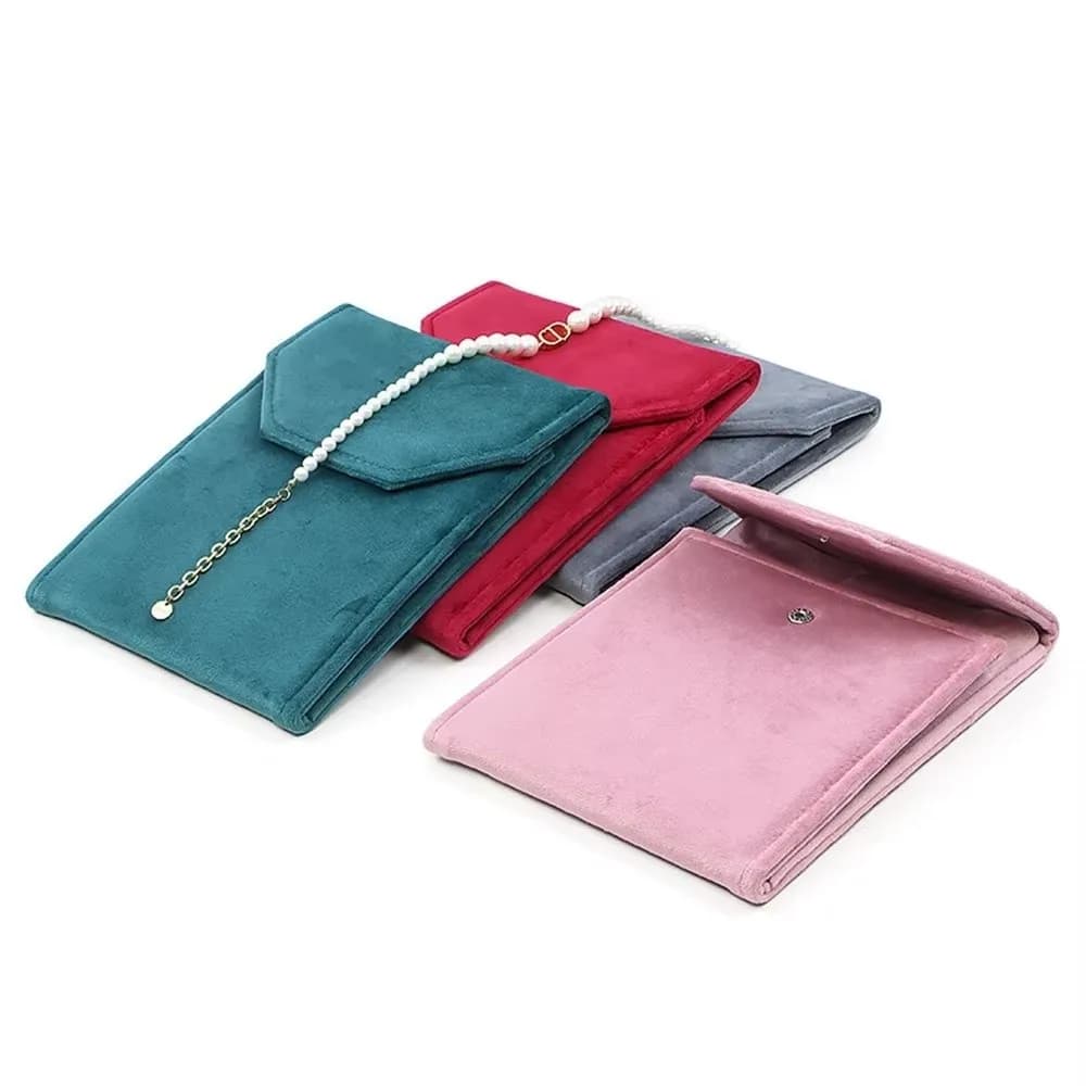 Borsa Pieghevole in Velluto con Chiusura a Bottone a Pressione, Organizer Portatile per Gioielli, Sacchetto Porta Anelli, Scatola per Confezioni Regalo di Nozze