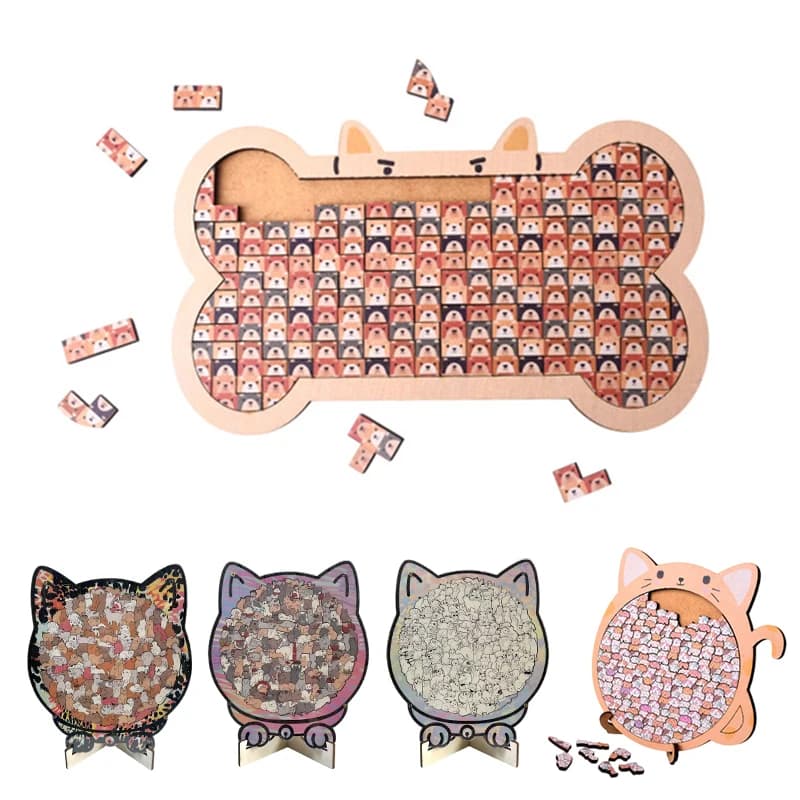 Puzzle in legno a forma di gatto Puzzle a forma di osso Pezzi animali unici irregolari Regalo decorativo Antistress Decorazioni per la casa